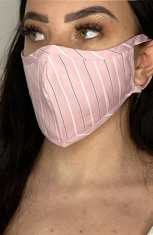 
                
                    Load image into Gallery viewer, Pink Stripe Fitted Fashion Face mask with filter - Thebritishmask
                
            