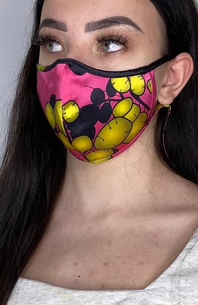 
                
                    Load image into Gallery viewer, Pink &amp;amp; Yellow Print Silk Fashion Face mask with filter - Thebritishmask
                
            
