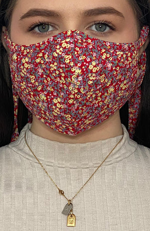 
                
                    Load image into Gallery viewer, Red Floral Fitted Fashion Face mask with filter - Thebritishmask
                
            