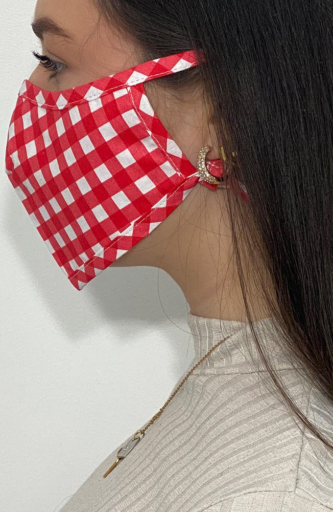 Red Gingham Active Fashion Face mask with filter - Thebritishmask