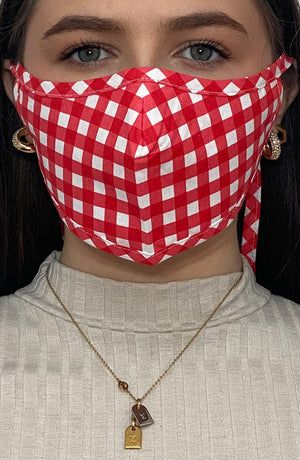 Red Gingham Active Fashion Face mask with filter - Thebritishmask