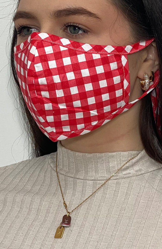 
                
                    Load image into Gallery viewer, Red Gingham Fitted Fashion Face mask with filter - Thebritishmask
                
            