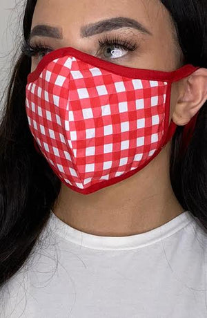 Red Gingham with contrast Red Fitted Fashion Face mask with filter - Thebritishmask