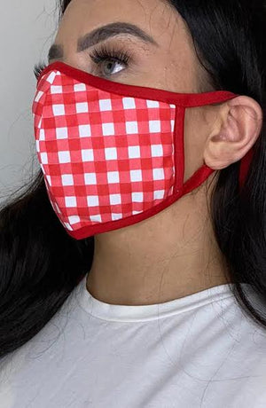 Red Gingham with contrast Red Fitted Fashion Face mask with filter - Thebritishmask