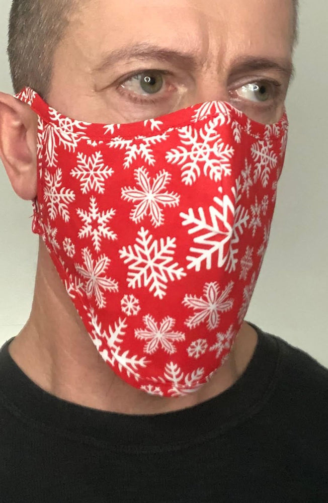 
                
                    Load image into Gallery viewer, Red Snowflake Beard Longline Face mask with filter - Thebritishmask
                
            