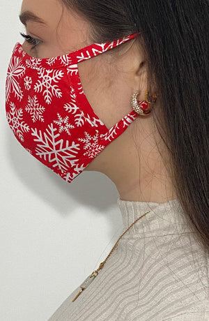 Red Snowflake Fitted Fashion Face mask with filter - Thebritishmask