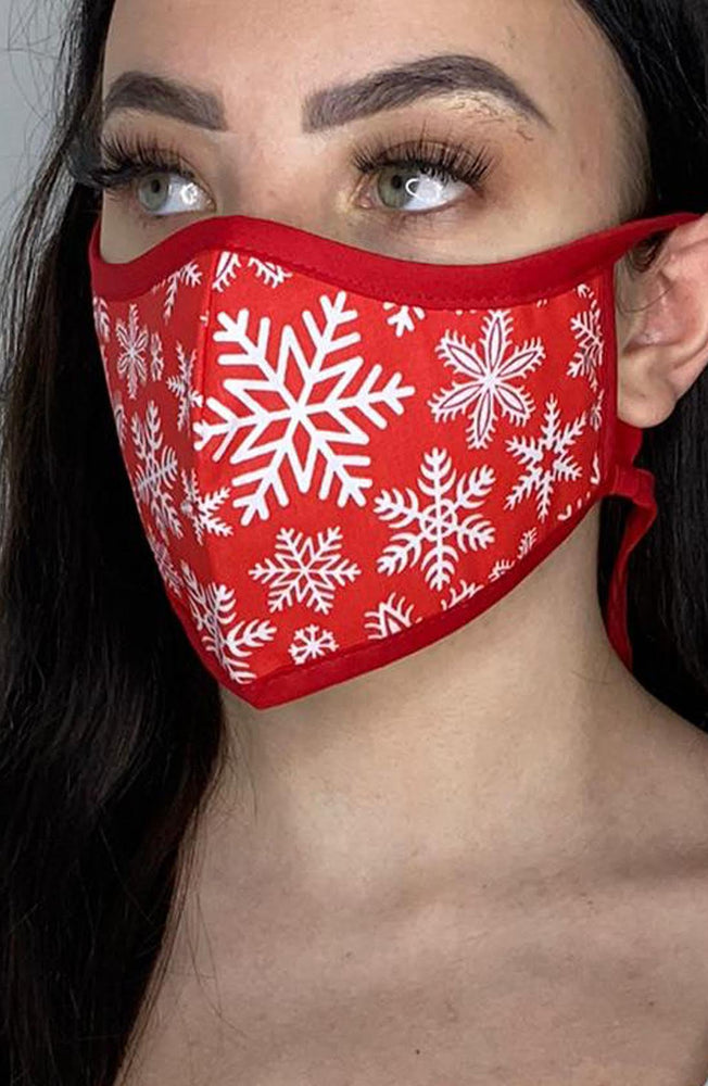 Red Snowflake with contrast Red Active Fashion Face mask with filter - Thebritishmask