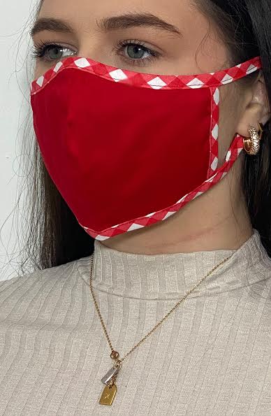 Red with contrast Gingham Fitted Fashion Face mask with filter - Thebritishmask