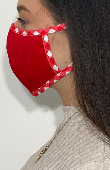 Red with contrast Gingham Fitted Fashion Face mask with filter - Thebritishmask