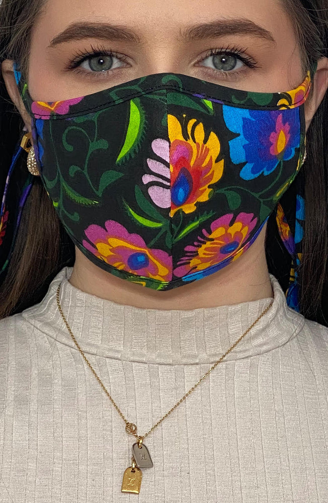 Vivid Floral fitted Fashion Face mask with filter - Thebritishmask