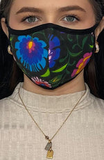 Vivid Floral with black binding active Fashion Face mask with filter