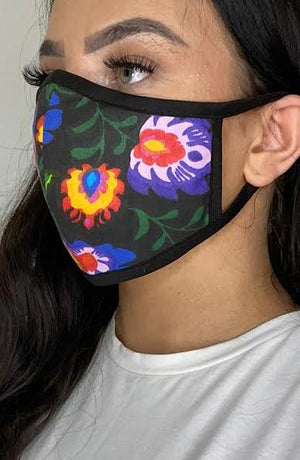 
                
                    Load image into Gallery viewer, Vivid Floral with black binding fitted Fashion Face mask with filter - Thebritishmask
                
            
