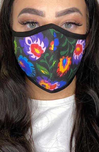 Vivid Floral with black binding fitted Fashion Face mask with filter